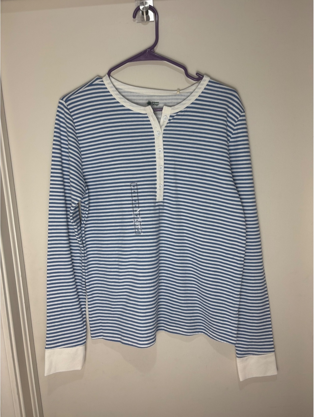 Alpine Design Women’s XL Striped Organic Cotton Henley Shirt NWT Blue White